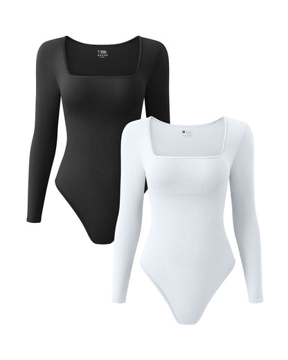 Square Neck Long Sleeve Bodysuits