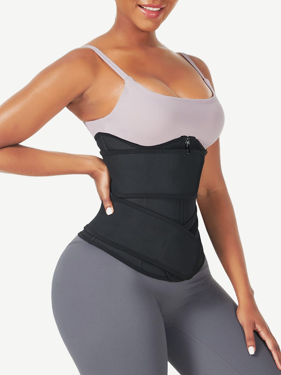 Natravor™ Wholesale Black Under Bust Latex Waist Trainer Double Belt Waist Control