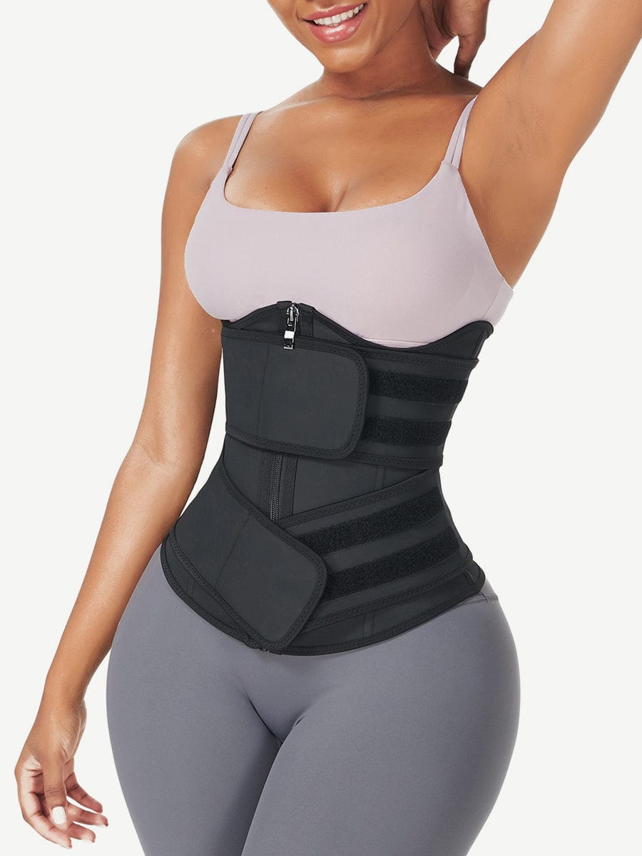 Natravor™ Wholesale Black Under Bust Latex Waist Trainer Double Belt Waist Control