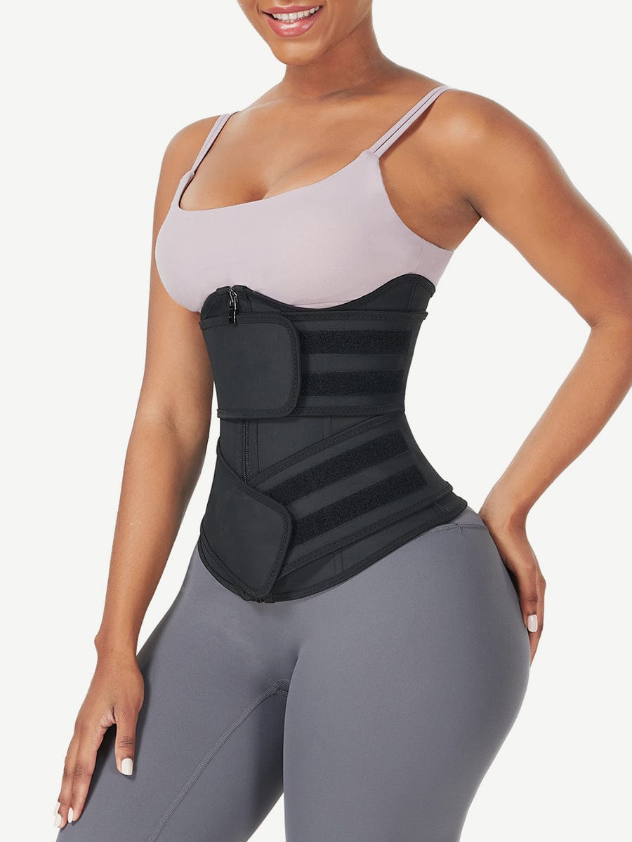 Natravor™ Wholesale Black Under Bust Latex Waist Trainer Double Belt Waist Control